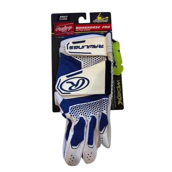 Adult Rawlings Workhorse Batting Gloves Womans Size XL White Blue Softball - Picture 1 of 5